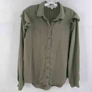 Cloth & Stone Anthropologie Size M Green Long Sleeve Ruffle LS Chambray Top